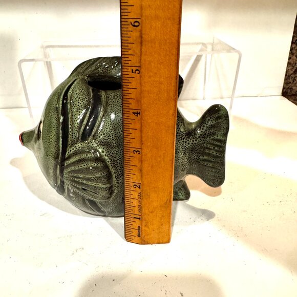 Finnish Ceramic Green Black Stripes Puffer Fish Sculpture By Marja Myllymaki - Picture 12 of 12